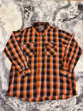 DIXXON Bamboo Orange and Black Plaid Button-Down Shirt 4XL
